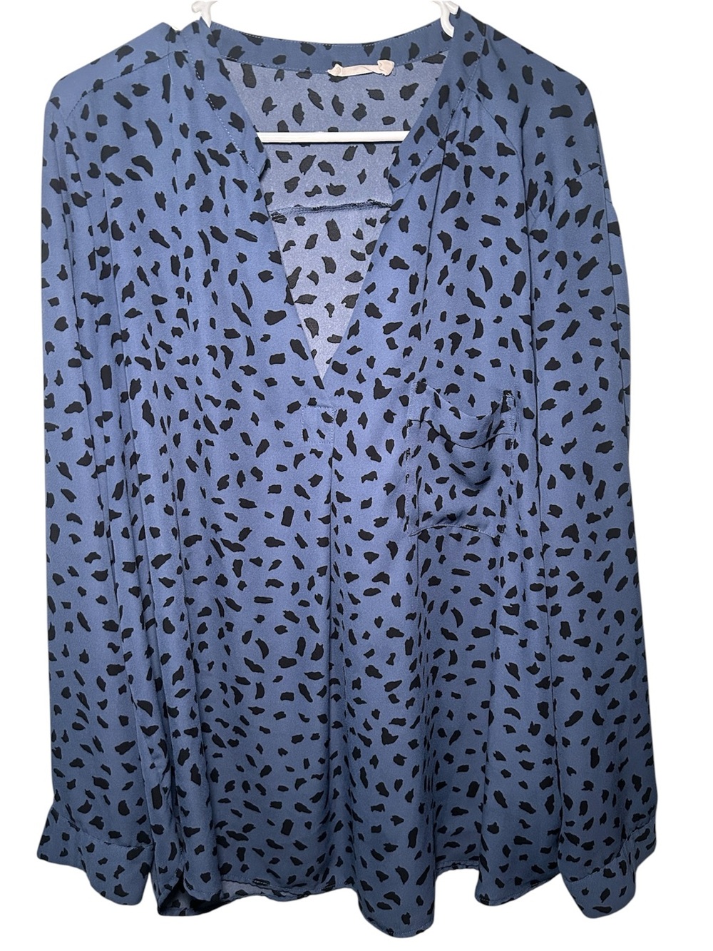 Lush Blue Black Animal Printed Womens Sheer Light Plus Size Top 3XL Flowy Classy